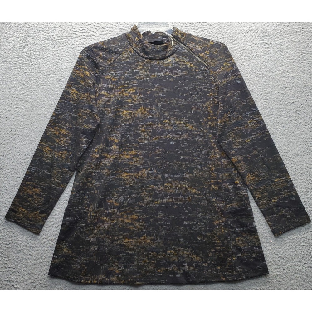 Susan Graver Weekend Tunic Top Women Medium Multi Oversized Asymmetrical 1/4 Zip